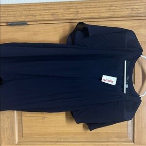 Tahari Navy Pleated Short Sleeve Top